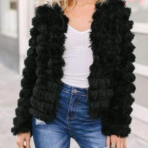 New Midnight Faux Fur Fringe Shaggy Jacket - Picture 3 of 6